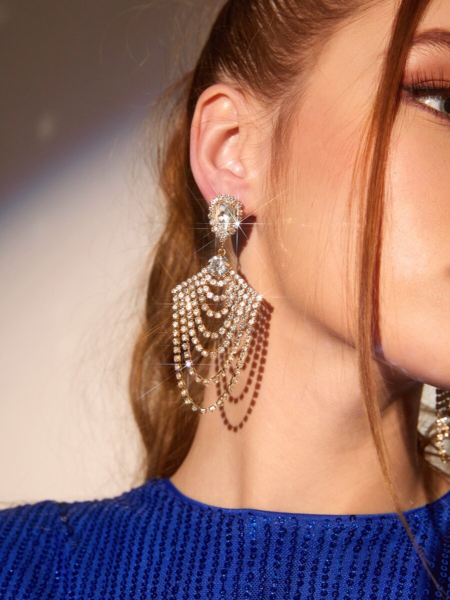 Pendientes con gota de agua con diseño de diamante de imitación - Amarillo Oro - Ver 1