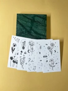 紋身貼紙套件，5 張女士花朵和蝴蝶紋身，成人紋身貼紙，逼真紋身花朵，蝴蝶，適合女士和女孩 - 黑與白 - 查看 4