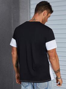 Manfinity Homme Men Two Tone Letter Graphic Tee - Black and White - View 2