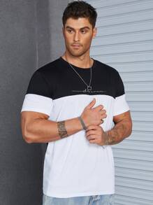 Manfinity Homme Men Two Tone Letter Graphic Tee - Black and White - View 3
