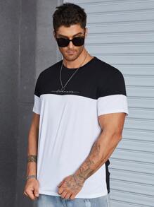 Manfinity Homme Men Two Tone Letter Graphic Tee - Black and White - View 4