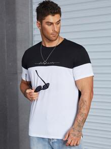 Manfinity Homme Men Two Tone Letter Graphic Tee - Black and White - View 5