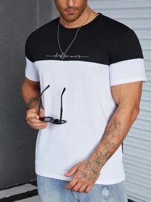 Manfinity Homme Men Two Tone Letter Graphic Tee - Black and White - View 6