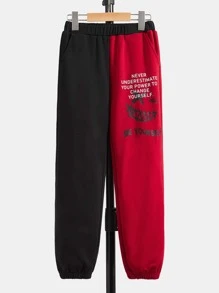 SHEIN Boys Slogan Graphic Two Tone Joggers - Multicolor - View 1