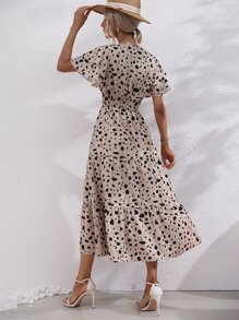 SHEIN LUNE 滿版印花蛋糕袖打攬洋裝 - 卡其色 - 查看 2