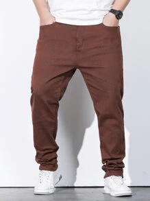 Manfinity Men Plus Slant Pocket Carrot Jeans - Brown - View 1