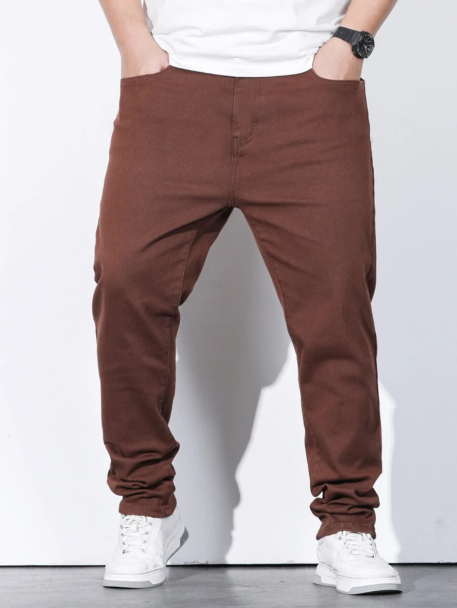 Manfinity Men Plus Slant Pocket Carrot Jeans - Brown - View 1