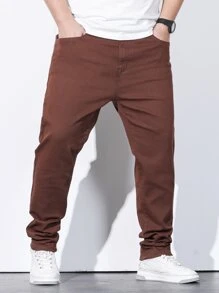 Manfinity Men Plus Slant Pocket Carrot Jeans - Brown - View 4
