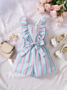 Baby Girl Striped Ruffle Trim Romper - Multicolor - View 1