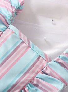 Baby Girl Striped Ruffle Trim Romper - Multicolor - View 3