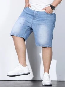 Manfinity Men Plus Slant Pocket Bermuda Denim Shorts - Light Wash - View 6