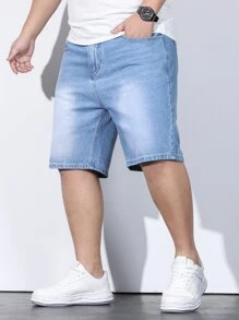 Manfinity Men Plus Slant Pocket Bermuda Denim Shorts - Light Wash - View 7