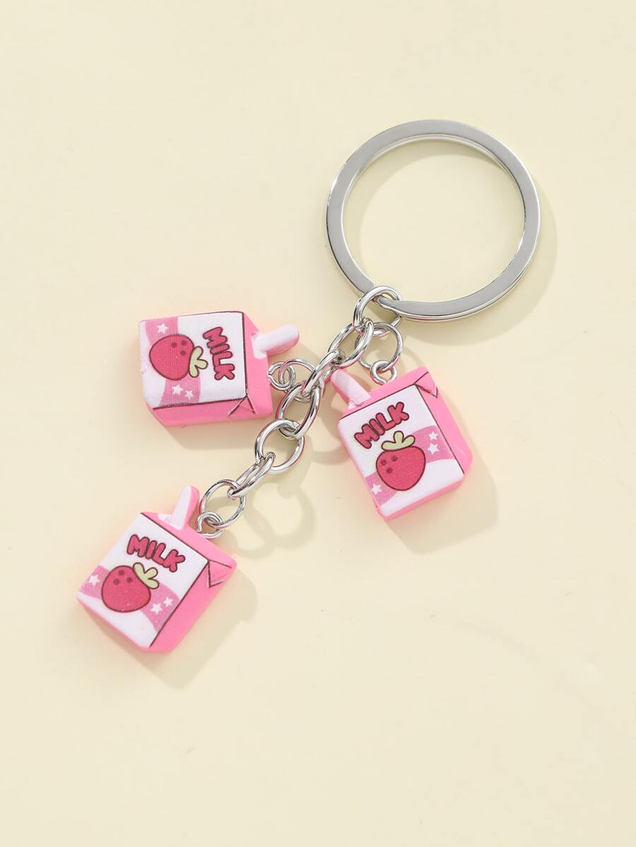 Móc khóa quyến rũ đồ uống đồ họa dâu tây & chữ cái - Nhiều màu - Xem 1