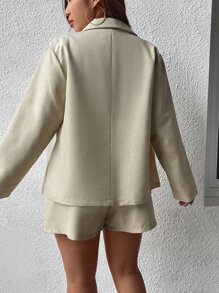 Calvaya Plus Single Breasted Blazer & Paperbag Waist Shorts - Olive Green - View 4