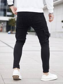 Manfinity LEGND 男士棉側翻蓋口袋緊身牛仔褲 - 黑色 - 查看 2