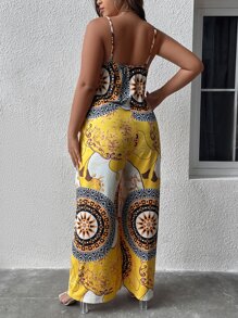 SHEIN Clasi 大碼曼陀羅印花闊腿吊帶連體褲 - 彩色 - 查看 2