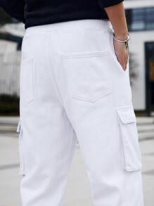 Manfinity Men Flap Pocket Side Drawstring Waist Cargo Jeans - White - View 4