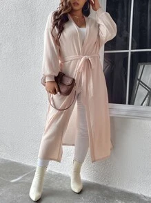 SHEIN LUNE Abrigo de hombros caídos con cinturón - Rosa Pálido - Ver 1