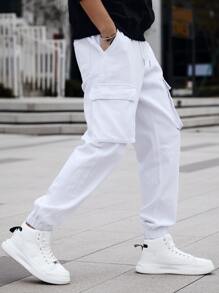 Manfinity Men Flap Pocket Side Drawstring Waist Cargo Jeans - White - View 7