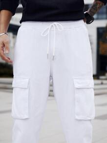 Manfinity Men Flap Pocket Side Drawstring Waist Cargo Jeans - White - View 8