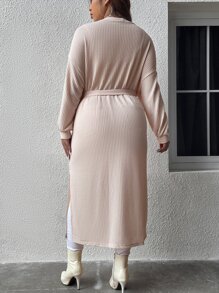 SHEIN LUNE Abrigo de hombros caídos con cinturón - Rosa Pálido - Ver 2