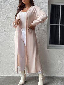 SHEIN LUNE Abrigo de hombros caídos con cinturón - Rosa Pálido - Ver 3