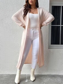 SHEIN LUNE Abrigo de hombros caídos con cinturón - Rosa Pálido - Ver 4