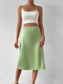 SHEIN Privé 高腰素色緞面半身裙