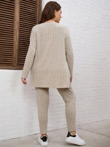 SHEIN Essnce 大碼下擺開叉T恤和緊身褲 - 杏色 - 查看 2