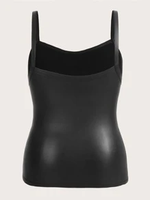 SHEIN ICON Plus Solid PU Leather Cami Top, Summer - Black - View 2