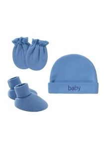 1入組嬰兒字母圖案帽和手套和襪子 - 藍色 - 查看 1