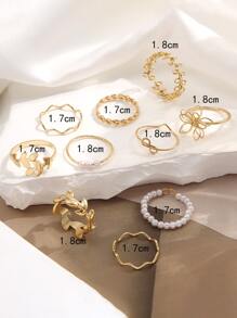 10 cái Lá cây & Đồ trang trí Ngọc Trai giả Nhẫn - Vàng - Xem 3