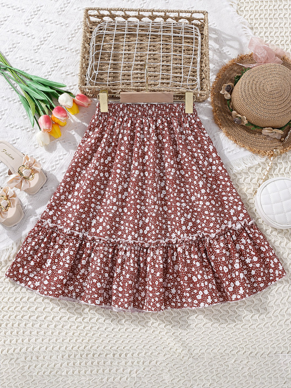 Teen Girls Ditsy Floral Print Ruffle Hem Skirt SHEIN USA