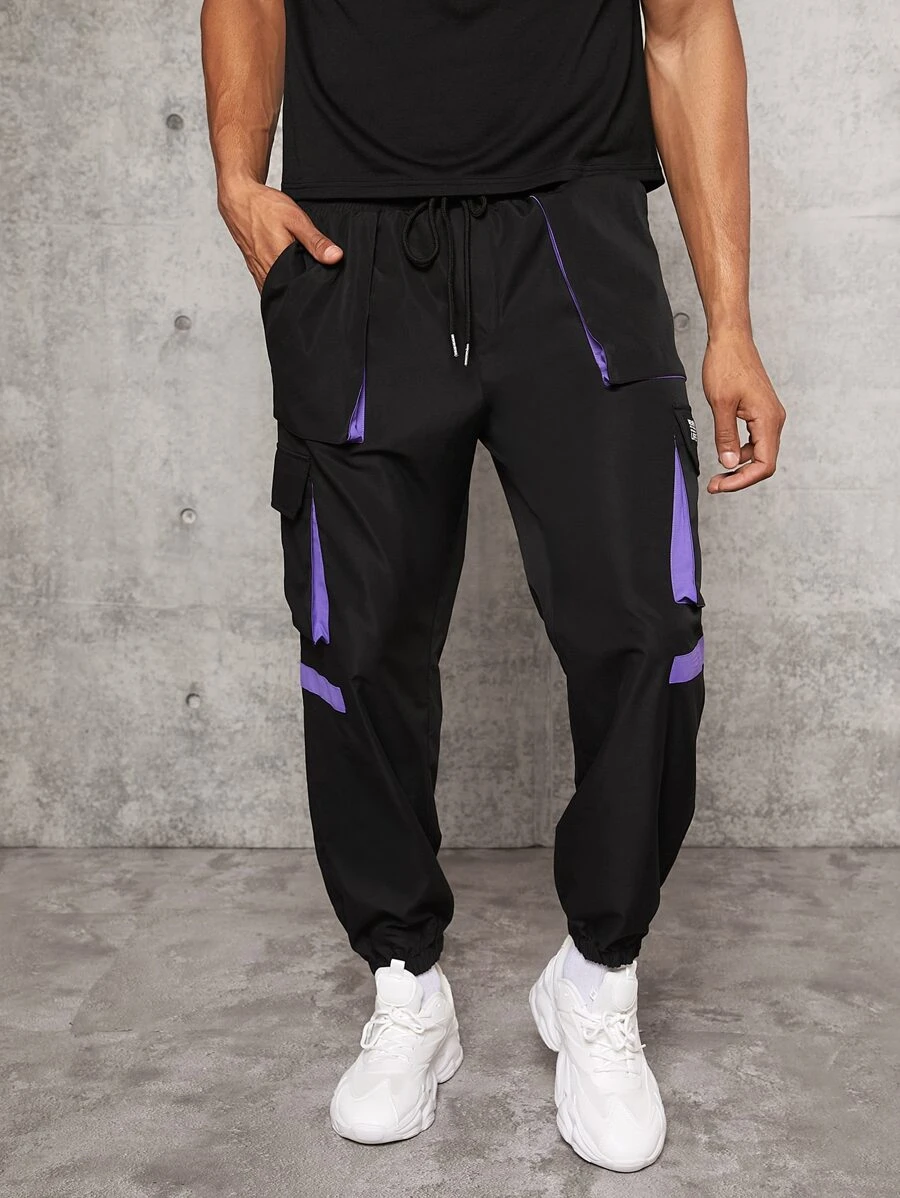 Manfinity RebelGame Quần Nam Dây kéo Đắp vá Túi Lá thư Đường phố - màu đen - Xem 1