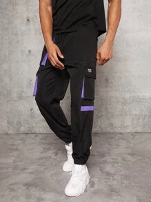 Manfinity RebelGame Quần Nam Dây kéo Đắp vá Túi Lá thư Đường phố - màu đen - Xem 3