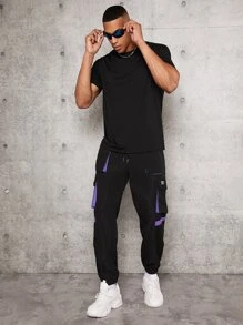 Manfinity RebelGame Quần Nam Dây kéo Đắp vá Túi Lá thư Đường phố - màu đen - Xem 6