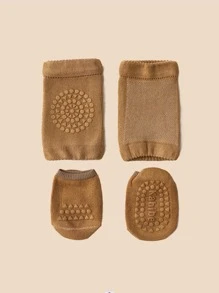 1雙嬰兒幾何樣式襪子和2入組膝蓋墊 - 棕色 - 查看 2