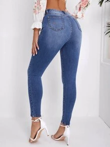 High Waist Skinny Jeans - Medium Wash - View 3