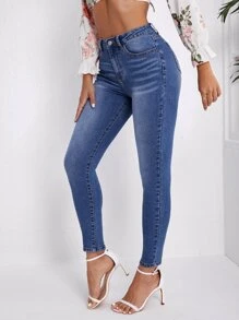 High Waist Skinny Jeans - Medium Wash - View 4