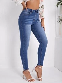 High Waist Skinny Jeans - Medium Wash - View 5