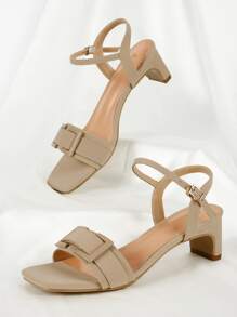 Geometric Decor Heeled Ankle Strap Sandals - Apricot - View 2
