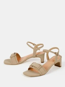Geometric Decor Heeled Ankle Strap Sandals - Apricot - View 3
