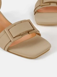 Geometric Decor Heeled Ankle Strap Sandals - Apricot - View 5