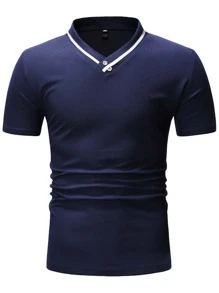 Tops Nam Nút màu trơn Giải trí - Màu xanh hải quân - Xem 1