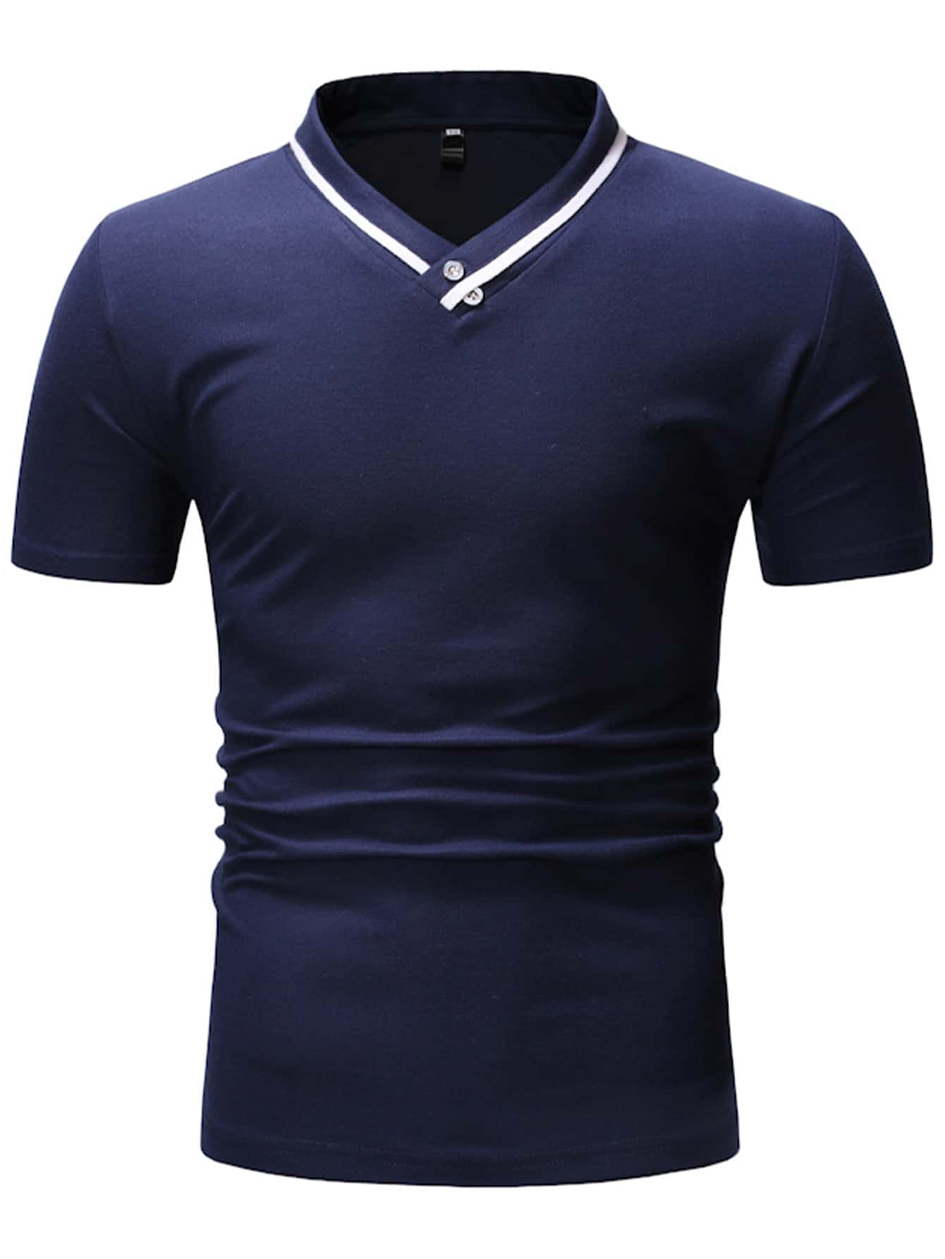 Tops Nam Nút màu trơn Giải trí - Màu xanh hải quân - Xem 1