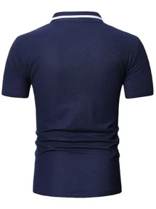 Tops Nam Nút màu trơn Giải trí - Màu xanh hải quân - Xem 2