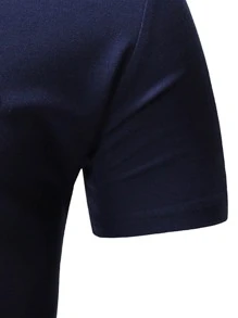 Tops Nam Nút màu trơn Giải trí - Màu xanh hải quân - Xem 3