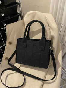 Stitch Detail Square Bag - Black - View 1