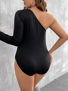 Calvaya Body de un hombro ribete con fruncido - Negro - Ver 2