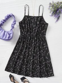 SHEIN Holidaya Plus Allover Print Cami Dress - Black - View 1